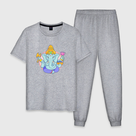 Мужская пижама хлопок с принтом Индийский бог слон Ганеша в Екатеринбурге, 100% хлопок | брюки и футболка прямого кроя, без карманов, на брюках мягкая резинка на поясе и по низу штанин
 | Тематика изображения на принте: 