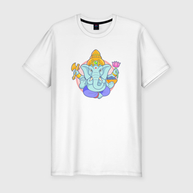 Мужская футболка хлопок Slim с принтом Индийский бог слон Ганеша в Курске, 92% хлопок, 8% лайкра | приталенный силуэт, круглый вырез ворота, длина до линии бедра, короткий рукав | Тематика изображения на принте: 