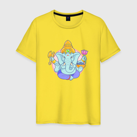 Мужская футболка хлопок с принтом Индийский бог слон Ганеша в Петрозаводске, 100% хлопок | прямой крой, круглый вырез горловины, длина до линии бедер, слегка спущенное плечо. | 