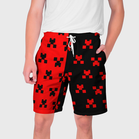 Мужские шорты 3D с принтом Minecraft creeper logo в Белгороде,  полиэстер 100% | прямой крой, два кармана без застежек по бокам. Мягкая трикотажная резинка на поясе, внутри которой широкие завязки. Длина чуть выше колен | 