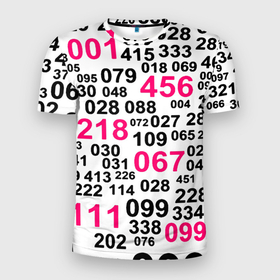 Мужская футболка 3D Slim с принтом Игра в кальмара паттерн чисел в Санкт-Петербурге, 100% полиэстер с улучшенными характеристиками | приталенный силуэт, круглая горловина, широкие плечи, сужается к линии бедра | 