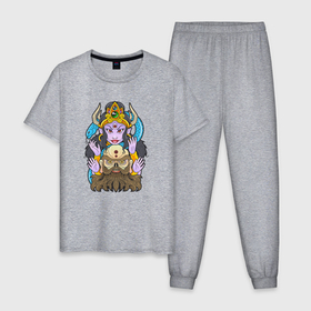 Мужская пижама хлопок с принтом Индийская богиня Кали , 100% хлопок | брюки и футболка прямого кроя, без карманов, на брюках мягкая резинка на поясе и по низу штанин
 | 