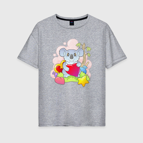 Женская футболка хлопок Oversize с принтом Маленькая милая коала , 100% хлопок | свободный крой, круглый ворот, спущенный рукав, длина до линии бедер
 | 