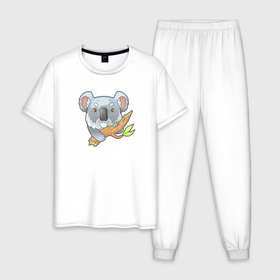 Мужская пижама хлопок с принтом Забавный коала в Санкт-Петербурге, 100% хлопок | брюки и футболка прямого кроя, без карманов, на брюках мягкая резинка на поясе и по низу штанин
 | Тематика изображения на принте: 