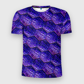 Мужская футболка 3D Slim с принтом Сине фиолетовая стеклянная мозаика. в Тюмени, 100% полиэстер с улучшенными характеристиками | приталенный силуэт, круглая горловина, широкие плечи, сужается к линии бедра | 