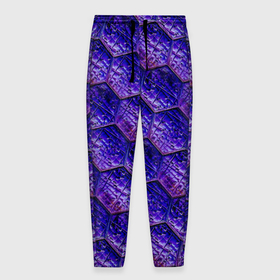 Мужские брюки 3D с принтом Сине фиолетовая стеклянная мозаика. , 100% полиэстер | манжеты по низу, эластичный пояс регулируется шнурком, по бокам два кармана без застежек, внутренняя часть кармана из мелкой сетки | 