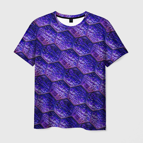Мужская футболка 3D с принтом Сине фиолетовая стеклянная мозаика. в Петрозаводске, 100% полиэфир | прямой крой, круглый вырез горловины, длина до линии бедер | Тематика изображения на принте: 