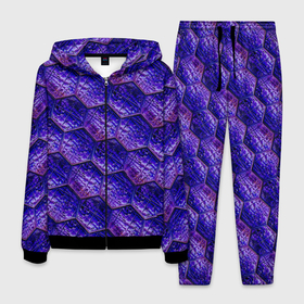 Мужской костюм 3D с принтом Сине фиолетовая стеклянная мозаика. в Белгороде, 100% полиэстер | Манжеты и пояс оформлены тканевой резинкой, двухслойный капюшон со шнурком для регулировки, карманы спереди | 