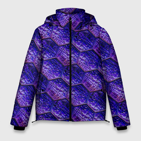 Мужская зимняя куртка 3D с принтом Сине фиолетовая стеклянная мозаика. , верх — 100% полиэстер; подкладка — 100% полиэстер; утеплитель — 100% полиэстер | длина ниже бедра, свободный силуэт Оверсайз. Есть воротник-стойка, отстегивающийся капюшон и ветрозащитная планка. 

Боковые карманы с листочкой на кнопках и внутренний карман на молнии. | 