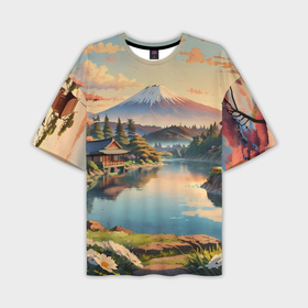 Мужская футболка oversize 3D с принтом Спокойный рассвет над японским горизонтом ,  |  | 