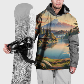 Накидка на куртку 3D с принтом Спокойный рассвет над японским горизонтом , 100% полиэстер |  | 