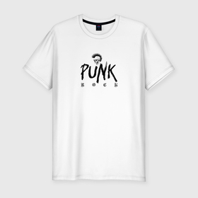 Мужская футболка хлопок Slim с принтом Punk rock and skull black в Новосибирске, 92% хлопок, 8% лайкра | приталенный силуэт, круглый вырез ворота, длина до линии бедра, короткий рукав | 
