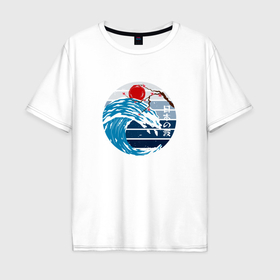 Мужская футболка хлопок Oversize с принтом Японские волны в Санкт-Петербурге, 100% хлопок | свободный крой, круглый ворот, “спинка” длиннее передней части | 