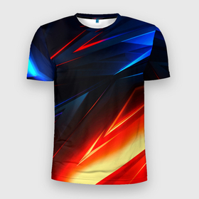 Мужская футболка 3D Slim с принтом Geometry stripes neon steel в Петрозаводске, 100% полиэстер с улучшенными характеристиками | приталенный силуэт, круглая горловина, широкие плечи, сужается к линии бедра | 