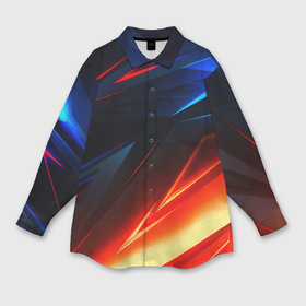 Мужская рубашка oversize 3D с принтом Geometry stripes neon steel в Новосибирске,  |  | 