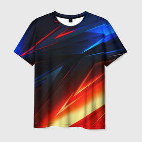 Мужская футболка 3D с принтом Geometry stripes neon steel в Санкт-Петербурге, 100% полиэфир | прямой крой, круглый вырез горловины, длина до линии бедер | 