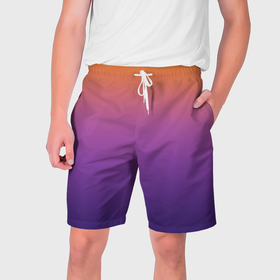 Мужские шорты 3D с принтом Градиент оранжево фиолетовый в Кировске,  полиэстер 100% | прямой крой, два кармана без застежек по бокам. Мягкая трикотажная резинка на поясе, внутри которой широкие завязки. Длина чуть выше колен | 