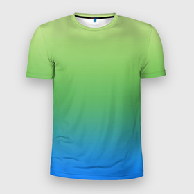 Мужская футболка 3D Slim с принтом Градиент зелёно голубой в Тюмени, 100% полиэстер с улучшенными характеристиками | приталенный силуэт, круглая горловина, широкие плечи, сужается к линии бедра | 