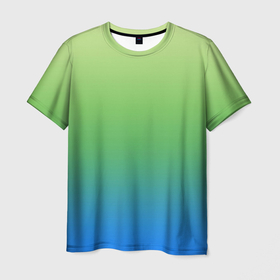 Мужская футболка 3D с принтом Градиент зелёно голубой , 100% полиэфир | прямой крой, круглый вырез горловины, длина до линии бедер | 
