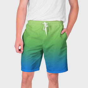 Мужские шорты 3D с принтом Градиент зелёно голубой ,  полиэстер 100% | прямой крой, два кармана без застежек по бокам. Мягкая трикотажная резинка на поясе, внутри которой широкие завязки. Длина чуть выше колен | 