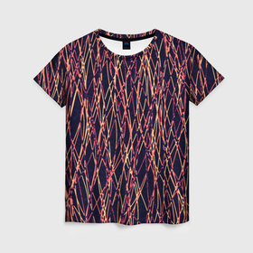 Женская футболка 3D с принтом Абстрактные линии сине красный в Кировске, 100% полиэфир ( синтетическое хлопкоподобное полотно) | прямой крой, круглый вырез горловины, длина до линии бедер | 