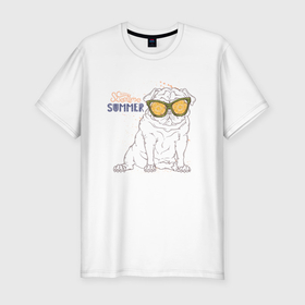 Мужская футболка хлопок Slim с принтом Собака мопс в очках в Тюмени, 92% хлопок, 8% лайкра | приталенный силуэт, круглый вырез ворота, длина до линии бедра, короткий рукав | Тематика изображения на принте: 