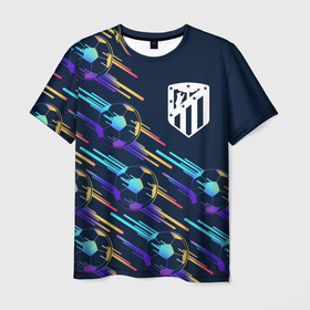 Мужская футболка 3D с принтом Atletico Madrid градиентные мячи , 100% полиэфир | прямой крой, круглый вырез горловины, длина до линии бедер | 