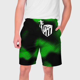 Мужские шорты 3D с принтом Atletico Madrid sport halftone в Тюмени,  полиэстер 100% | прямой крой, два кармана без застежек по бокам. Мягкая трикотажная резинка на поясе, внутри которой широкие завязки. Длина чуть выше колен | Тематика изображения на принте: 