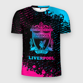 Мужская футболка 3D Slim с принтом Liverpool   neon gradient , 100% полиэстер с улучшенными характеристиками | приталенный силуэт, круглая горловина, широкие плечи, сужается к линии бедра | 