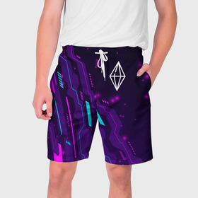 Мужские шорты 3D с принтом The Sims neon gaming в Кировске,  полиэстер 100% | прямой крой, два кармана без застежек по бокам. Мягкая трикотажная резинка на поясе, внутри которой широкие завязки. Длина чуть выше колен | 