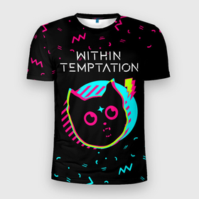 Мужская футболка 3D Slim с принтом Within Temptation   rock star cat в Кировске, 100% полиэстер с улучшенными характеристиками | приталенный силуэт, круглая горловина, широкие плечи, сужается к линии бедра | 