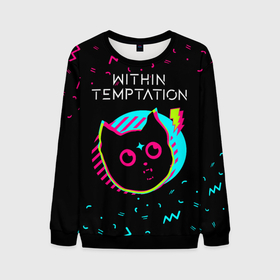 Мужской свитшот 3D с принтом Within Temptation   rock star cat в Тюмени, 100% полиэстер с мягким внутренним слоем | круглый вырез горловины, мягкая резинка на манжетах и поясе, свободная посадка по фигуре | 