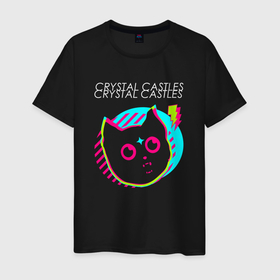 Мужская футболка хлопок с принтом Crystal Castles rock star cat , 100% хлопок | прямой крой, круглый вырез горловины, длина до линии бедер, слегка спущенное плечо. | 
