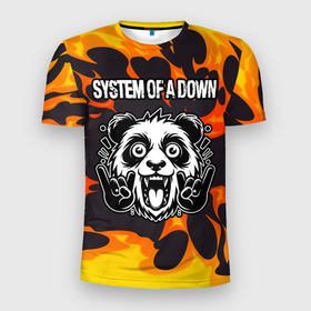 Мужская футболка 3D Slim с принтом System of a Down рок панда и огонь , 100% полиэстер с улучшенными характеристиками | приталенный силуэт, круглая горловина, широкие плечи, сужается к линии бедра | Тематика изображения на принте: 