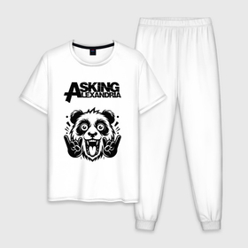 Мужская пижама хлопок с принтом Asking Alexandria   rock panda , 100% хлопок | брюки и футболка прямого кроя, без карманов, на брюках мягкая резинка на поясе и по низу штанин
 | 