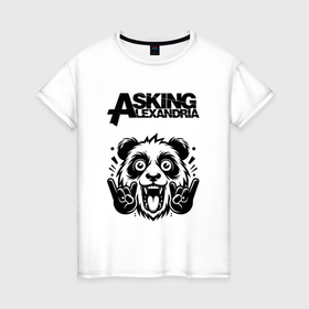 Женская футболка хлопок с принтом Asking Alexandria   rock panda в Тюмени, 100% хлопок | прямой крой, круглый вырез горловины, длина до линии бедер, слегка спущенное плечо | 