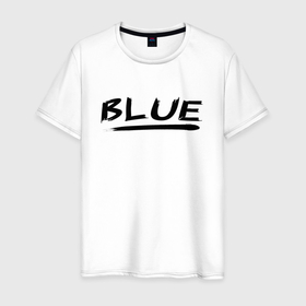 Мужская футболка хлопок с принтом Слово blue в чёрном в Кировске, 100% хлопок | прямой крой, круглый вырез горловины, длина до линии бедер, слегка спущенное плечо. | Тематика изображения на принте: 