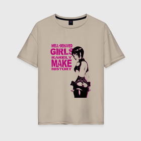 Женская футболка хлопок Oversize с принтом Девушка вполоборота в стиле манга , 100% хлопок | свободный крой, круглый ворот, спущенный рукав, длина до линии бедер
 | 