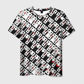 Мужская футболка 3D с принтом Абстрактный узор на чёрном фоне в Санкт-Петербурге, 100% полиэфир | прямой крой, круглый вырез горловины, длина до линии бедер | 