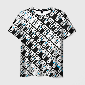 Мужская футболка 3D с принтом Абстрактный узор на чёрном фоне в Петрозаводске, 100% полиэфир | прямой крой, круглый вырез горловины, длина до линии бедер | 