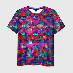 Мужская футболка 3D с принтом Разноцветные осколки стекла , 100% полиэфир | прямой крой, круглый вырез горловины, длина до линии бедер | 
