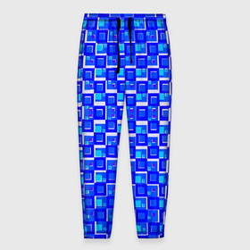 Мужские брюки 3D с принтом Синие квадраты на белом фоне в Курске, 100% полиэстер | манжеты по низу, эластичный пояс регулируется шнурком, по бокам два кармана без застежек, внутренняя часть кармана из мелкой сетки | 