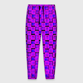Мужские брюки 3D с принтом Фиолетовые квадраты на чёрном фоне в Курске, 100% полиэстер | манжеты по низу, эластичный пояс регулируется шнурком, по бокам два кармана без застежек, внутренняя часть кармана из мелкой сетки | 