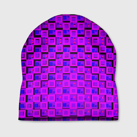 Шапка 3D с принтом Фиолетовые квадраты на чёрном фоне в Новосибирске, 100% полиэстер | универсальный размер, печать по всей поверхности изделия | 