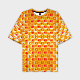 Мужская футболка oversize 3D с принтом Жёлтые и красные квадраты на белом фоне в Новосибирске,  |  | 