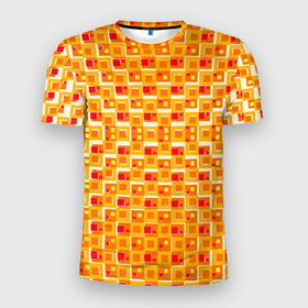Мужская футболка 3D Slim с принтом Жёлтые и красные квадраты на белом фоне в Новосибирске, 100% полиэстер с улучшенными характеристиками | приталенный силуэт, круглая горловина, широкие плечи, сужается к линии бедра | Тематика изображения на принте: 
