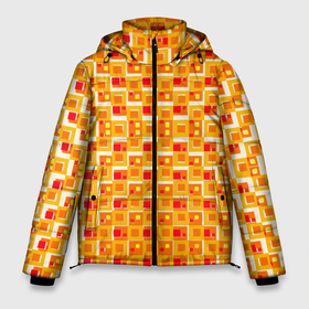Мужская зимняя куртка 3D с принтом Жёлтые и красные квадраты на белом фоне в Тюмени, верх — 100% полиэстер; подкладка — 100% полиэстер; утеплитель — 100% полиэстер | длина ниже бедра, свободный силуэт Оверсайз. Есть воротник-стойка, отстегивающийся капюшон и ветрозащитная планка. 

Боковые карманы с листочкой на кнопках и внутренний карман на молнии. | 