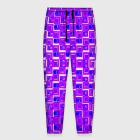 Мужские брюки 3D с принтом Фиолетовые квадраты на белом фоне в Курске, 100% полиэстер | манжеты по низу, эластичный пояс регулируется шнурком, по бокам два кармана без застежек, внутренняя часть кармана из мелкой сетки | 