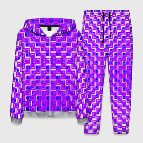 Мужской костюм 3D с принтом Фиолетовые квадраты на белом фоне в Санкт-Петербурге, 100% полиэстер | Манжеты и пояс оформлены тканевой резинкой, двухслойный капюшон со шнурком для регулировки, карманы спереди | 