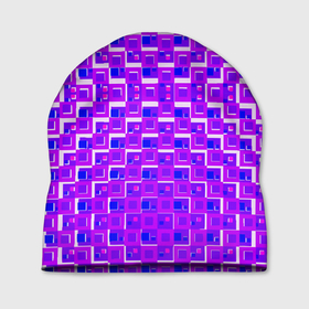 Шапка 3D с принтом Фиолетовые квадраты на белом фоне в Екатеринбурге, 100% полиэстер | универсальный размер, печать по всей поверхности изделия | Тематика изображения на принте: 